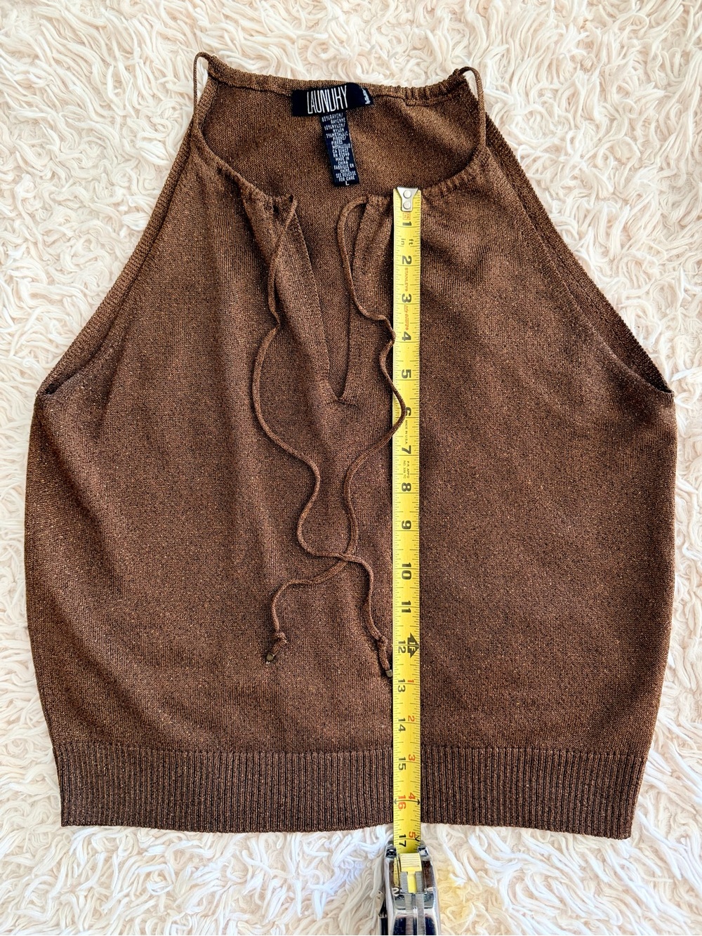 Laundry By Shelli Segal Brown Sleeveless Tie-Neck Knit Tank - Picture 5 of 8